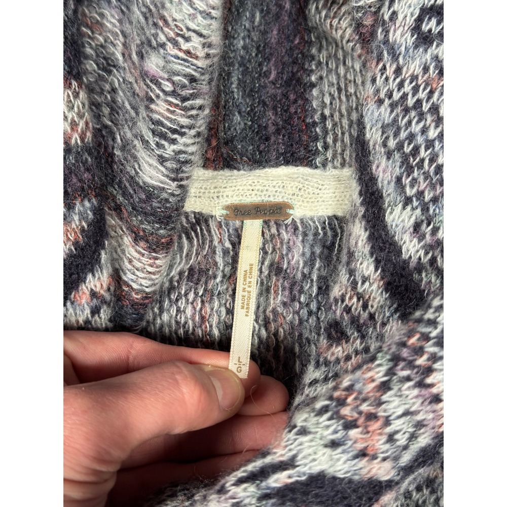 Free People‎ Be The One Wool Blend Fringe Cowlneck Poncho Sweater Women's Lg - Picture 4 of 6